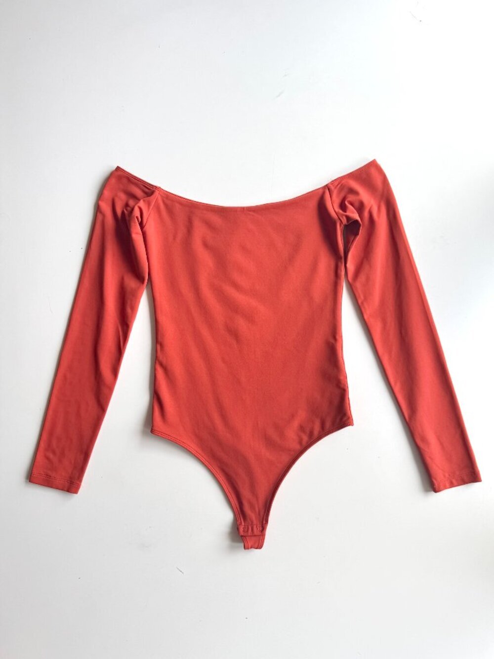 Aritzia BABATON Contour Orange Off The Shoulder Long Sleeve Bodysuit, Size S